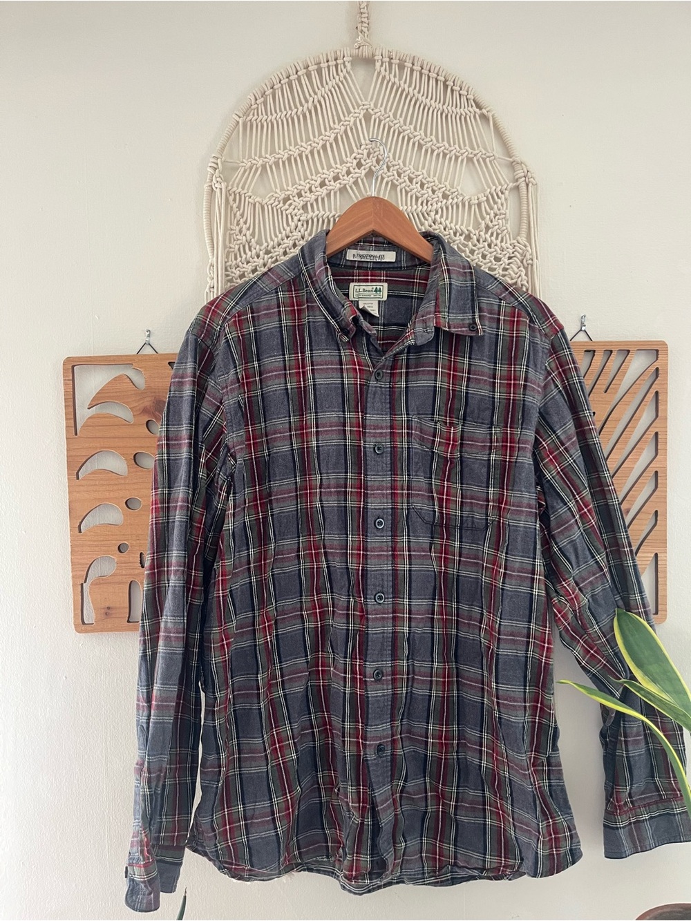 L.L Bean Traditional Fit Plaid Flannel Button Up Shirt Large 100% Cotton